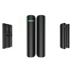 Der schwarze Magnetsensor Ajax DoorProtect Plus erkennt Öffnung, Vibration und Neigung Der schwarze Magnetsensor Ajax DoorProtect Plus erkennt Öffnung, Vibration und Neigung