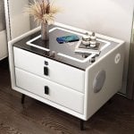 Mesa de cabeceira Klack Smart LED com Bluetooth, vidro temperado, carregamento sem fios e impressão digital Mesa de cabeceira Klack Smart LED com Bluetooth, vidro temperado, carregamento sem fios e impressão digital