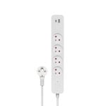 Savio LZ-11 Régua com 4x Tomadas Tipo E + 2x USB (A+C) 1.5m com Proteção Contra Sobretensão Branca