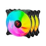 Pack de 3 ventilateurs de refroidissement par air Savio ARGB 120 mm PWM, 1800 tr/min, 25 dB, 4 broches Pack de 3 ventilateurs de refroidissement par air Savio ARGB 120 mm PWM, 1800 tr/min, 25 dB, 4 broches