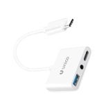 Adaptador UNICO AD1419 USB C a Jack 3.5mm USB Tipo C y USB A Blanco Adaptador UNICO AD1419 USB C a Jack 3.5mm USB Tipo C y USB A Blanco