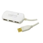 Hub USB LogiLink UA0108 4 ports USB 2.0, alimentation 12 m, blanc
