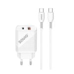 Chargeur Savio LA-05 18 W double USB 3.0 + PD avec câble de 1 m, protection universelle blanche