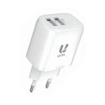 UNI HC2123 Caricabatterie doppio USB-A 2,4 A 2 porte Protezione universale Bianco