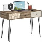 Homcom Escritorio Bohemio Con 3 Cajones Y Patas Horquilla 105x50x75 Cm Madera