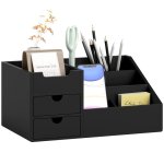 Homcom Organizador De Escritorio De Bambú 33x20,5x15,5 Cm Negro