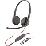 Auriculares Poly Blackwire 3225 com fio USB-C e 3,5 mm para escritório, microfone Boom, SoundGuard DIGITAL, preto