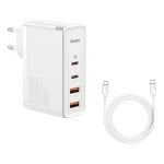 Baseus GaN2 Pro Caricabatterie 100W 2USB-C 2USB-A Bianco Ricarica Rapida con Cavo da 1M