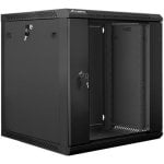 Armario rack Lanberg WF01-6612-10B 12U Mural 19" 60kg Cristal Templado Negro Autoensamblable