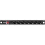 Régua de tomadas Lanberg PDU-07F-0200-BK 7 tomadas com proteção e interruptor horizontal 1U alumínio