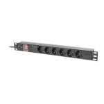 PDU Lanberg PDU-06F-0200-BK 6-fach Typ F Steckdosen 16A 230V Aluminium 1U Rack