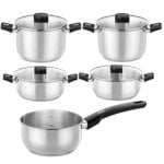 Batería de Cocina Monix Elite M240002 Acero Inoxidable Inducción Tapas Vidrio Baquelita Batería de Cocina Monix Elite M240002 Acero Inoxidable Inducción Tapas Vidrio Baquelita