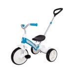 QPlay Elite Plus Blaues Dreirad, Stahlrahmen, Schiebestange, verstellbarer Gurt