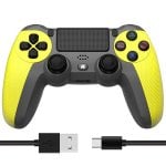 Kinsi Mando inalámbrico Bluetooth PS4 600mAh Dual Shock vibración material antideslizante Negro/Amarillo