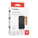 Disque SSD Verbatim Pocket 2 To USB Type C 3.2 Gen 2 Vitesse 1000 Mo/s Noir Orange