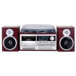 Trevi TT 1072 DAB Gira-discos Semi-automático com Tração Direta, Rádio, CD, Cassete, USB, SD, LCD e Altifalantes Madeira