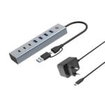 Hub USB Conceptronic HUBBIES20GP 7 Puertos 4x Type-A + 3x Type-C Aluminio Gris 5000Mbit/s USB/AC Hub USB Conceptronic HUBBIES20GP 7 Puertos 4x Type-A + 3x Type-C Aluminio Gris 5000Mbit/s USB/AC