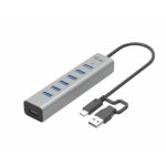 Hub USB i-tec 7 Puertos Metal USB-C/USB-A 5 Gbps Carga Activa Gris