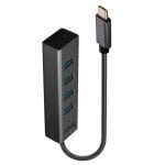 Hub USB Lindy 43325 4 Puertos USB 3.2 Gen 1 Type-C Aluminio Gris