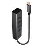 Hub USB Lindy 43325 4 Porte USB 3.2 Gen 1 Type-C/Type-A 5000 Mbit/s Alluminio Grigio