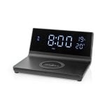 Réveil Nedis WCACQ20BK charge sans fil Qi 15W double alarme USB-A LCD