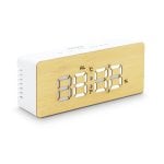 Despertador digital bambú con pantalla LED regulable, sensor temperatura y humedad, alimentación dual