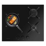Placa de gas Bolero Squad G 3400S 3 fuegos, 6,2kW, Nano Glass, Parrillas de Hierro Fundido