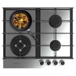 Placa de gas Bolero Squad G 4400F Inox 4 fuegos, 8kW, triple corona WOK, acero inoxidable