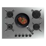 Placa de gas 5 fuegos 10,4kW Acero Inoxidable Parrilla Hierro Fundido Quemador WOK Encendido Electrónico Seguridad Placa de gas 5 fuegos 10,4kW Acero Inoxidable Parrilla Hierro Fundido Quemador WOK Encendido Electrónico Seguridad