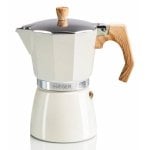 Máquina de café italiana Haeger MOKA Pot 6 xícaras alumínio baquelite bege