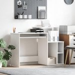 Escritorio Magali Blanco MDF Reversible 2 en 1 con Estantes, Bandeja y Mueble Auxiliar Escritorio Magali Blanco MDF Reversible 2 en 1 con Estantes, Bandeja y Mueble Auxiliar