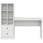 Escritorio Monstera blanco 2 en 1 con estantería modular, madera de ingeniería, compacto