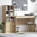 Escritorio Monstera compacto blanco mate con estantería reversible, 6 compartimentos y 2 cajones Escritorio Monstera compacto blanco mate con estantería reversible, 6 compartimentos y 2 cajones