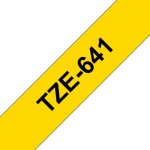 Cinta TZe 18mm Negro sobre Amarillo laminada, resistente, 8m, compatible TZ/TZe