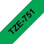 Cinta laminada Brother TZE-751, Noir sur vert, 2,4 cm x 8 m, Gris