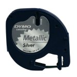 Cinta etiquetadora Dymo LetraTag 100T/100H noir sur métal 1,2 cm poliester