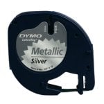 Cinta etiquetadora negro sobre metálico 1,2 cm poliéster compatible con LetraTag 100T/100H Cinta etiquetadora negro sobre metálico 1,2 cm poliéster compatible con LetraTag 100T/100H