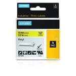 Cinta de vinilo DYMO Rhino 12mm negro sobre amarillo, resistente UV, agua y químicos, UL969 Cinta de vinilo DYMO Rhino 12mm negro sobre amarillo, resistente UV, agua y químicos, UL969