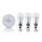 Kit bombillas inteligentes A19 RGBW 9W, control ZigBee, app, set de 3 unidades