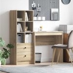 Escritorio Buck roble Sonoma compacto, 6 compartimentos, 2 cajones, tablero de partículas resistente Escritorio Buck roble Sonoma compacto, 6 compartimentos, 2 cajones, tablero de partículas resistente
