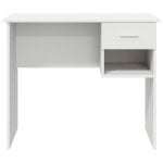 Escritorio Fang blanco con cajón integrado y estantería lateral, compacto y resistente Escritorio Fang blanco con cajón integrado y estantería lateral, compacto y resistente