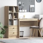 Escritorio Arnold MDF roble sonoma con estantería reversible, 6 compartimentos y 2 cajones Escritorio Arnold MDF roble sonoma con estantería reversible, 6 compartimentos y 2 cajones