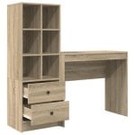 Scrivania Arnold con Mensola, 6 Scomparti, 2 Cassetti, MDF Roble Sonoma, Stile Nordico