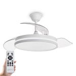 Ventilador de techo LED con luz regulable, 6 velocidades, aspas retráctiles y control remoto Ventilador de techo LED con luz regulable, 6 velocidades, aspas retráctiles y control remoto