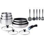 Conjunto de Panelas e Frigideiras 24/26 cm Inox com Revestimento Antiaderente e Alças Removíveis