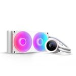 Weißes All-in-One Flüssigkeitskühlsystem mit 12 cm Lüftern und RGB-Beleuchtung Weißes All-in-One Flüssigkeitskühlsystem mit 12 cm Lüftern und RGB-Beleuchtung