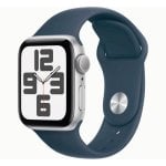Apple Watch SE GPS NFC 44mm OLED Argent Bleu M/L Suivi sommeil Pulsomètre Étanche 50m