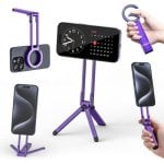 Supporto magnetico per treppiede universale Alluminio Clip moschettone Rotazione 360°