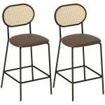 Homcom Juego De 2 Taburetes De Bar Con Respaldo De Ratán Marrón Homcom Juego De 2 Taburetes De Bar Con Respaldo De Ratán Marrón