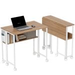 Homcom Escritorio Plegable Con Ruedas Y Estante 80x50x75 Cm Natural